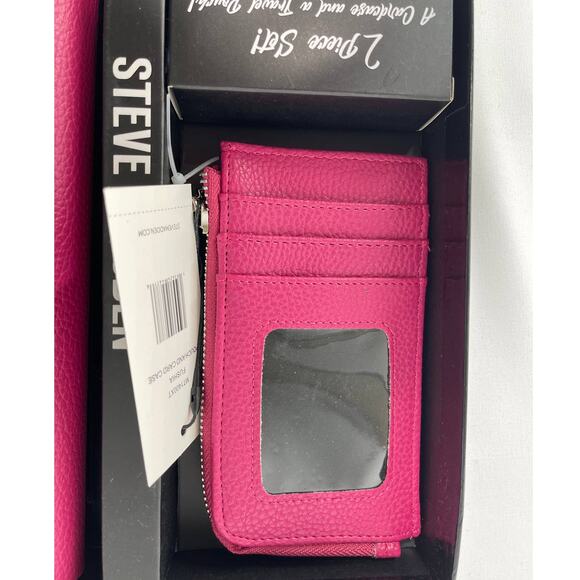 Steve Madden Womens Fuchsia 2 Piece Card Case Travel Pouch Gift Set NEW - Picture 2 of 11